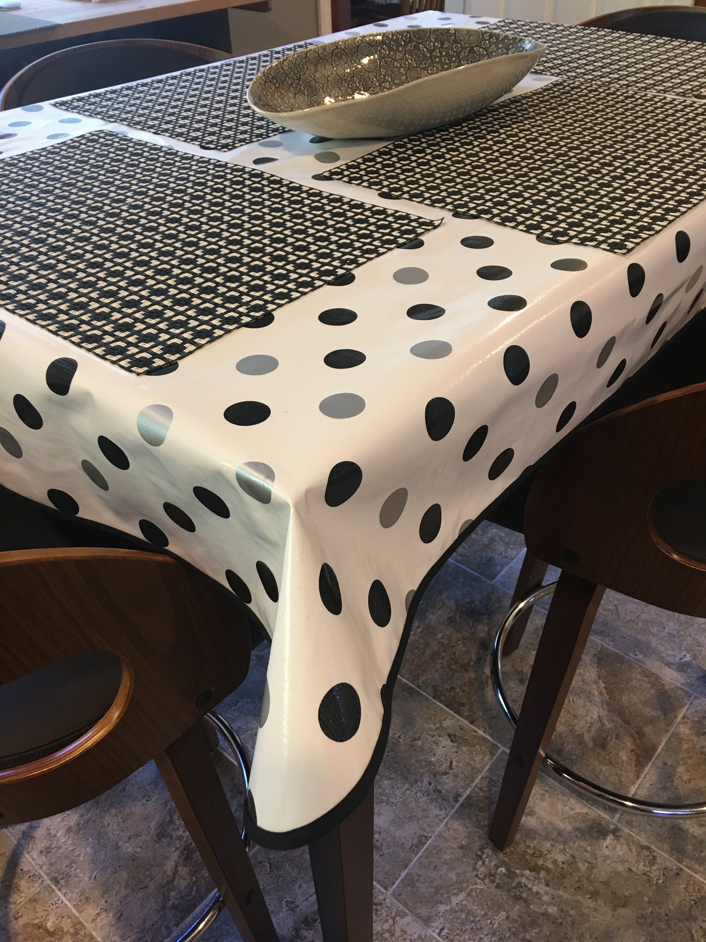Black and Silver Confetti Oilcloth Tablecloths