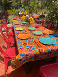 Orange Spring Bloom Oilcloth Tablecloths