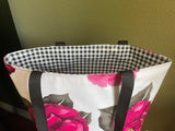 Reversible Oilcloth Totebag - Magenta Blossom with Black Gingham - Two Sizes