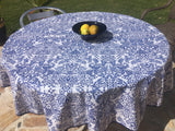 Round Blue Toile Oilcloth Tablecloths