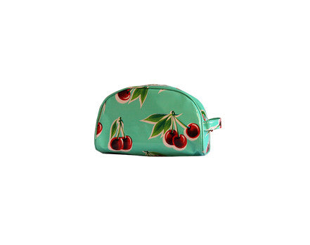 Turquoise Cherry Oilcloth Cosmetic Bag- Mini