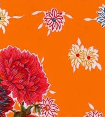 Orange Mums Oilcloth Fabric