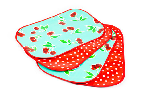 Turquoise Cherry Reversible Oilcloth Placemats - set of 4