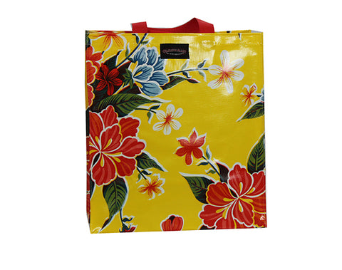 Oilcloth Shopping Bag - Yellow Hibiscus