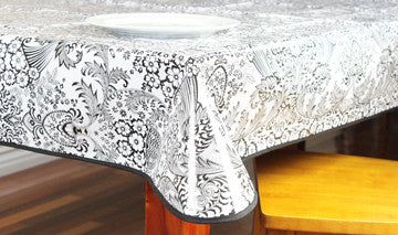 Black And White Toile Oilcloth Tablecloth 84" x 47"
