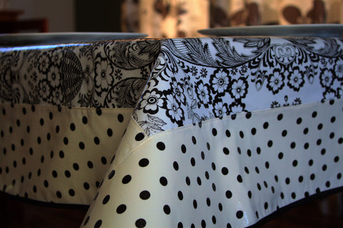 Black Toile And Polka Tablecloth 84" x 56"