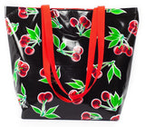 Reversible Oilcloth Totebag - Black Cherry with White on Red Polka - Two Sizes