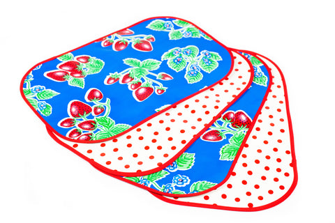 Blue Strawberry Reversible Oilcloth Placemats - set of 4
