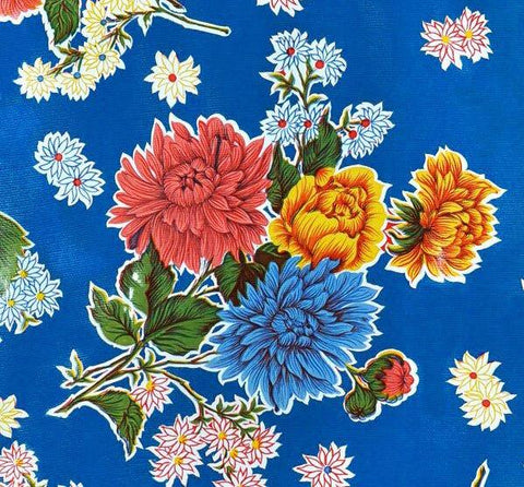 Blue Mums Oilcloth Fabric