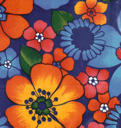 Flora on Navy Blue Oilcloth Fabric Oilcloth Alley