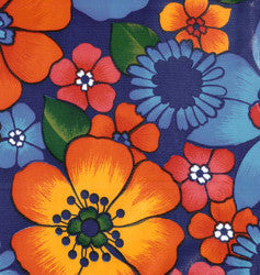 Flora on Navy Blue Oilcloth Fabric