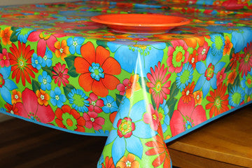 Lime Green Flora Oilcloth Tablecloth 84" x 47"