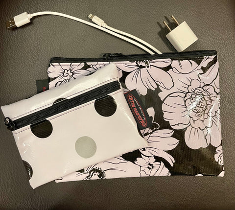 Black Chantilly Oilcloth Pouch Set, Small & Medium