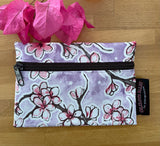 Purple Cherry Blossom Oilcloth Combination  Set - Mini Cosmetic Bag & Small Pouch
