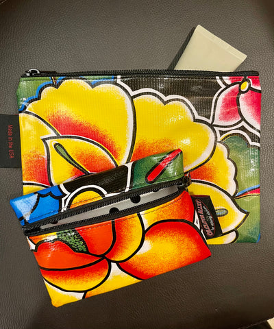 Black Royal Roses Oilcloth Pouch Set, Small & Medium