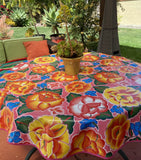 Pink Royal Roses Round Oilcloth Tablecloths