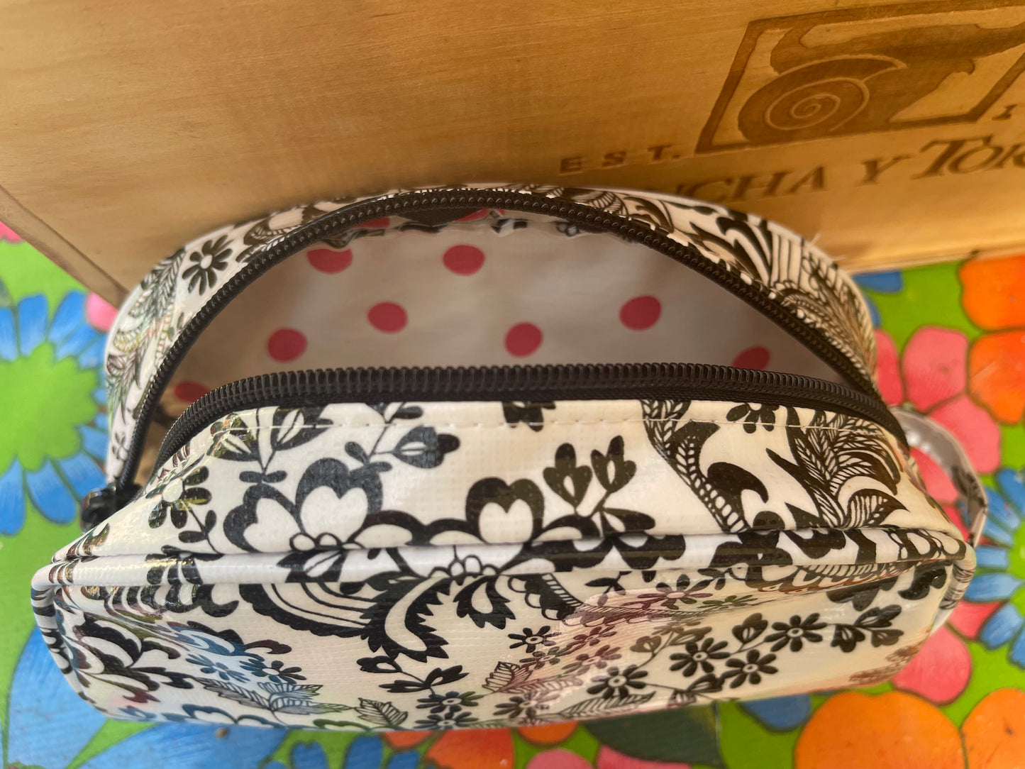 Toile Oilcloth Combination Set - Mini and Small Cosmetic Bag, Small Pouch