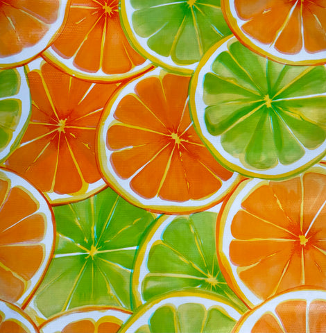 Citrus Spill Orange and Lime Oilcloth Fabric