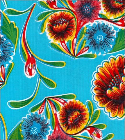 Light Blue Spring Bloom Oilcloth By The Yard