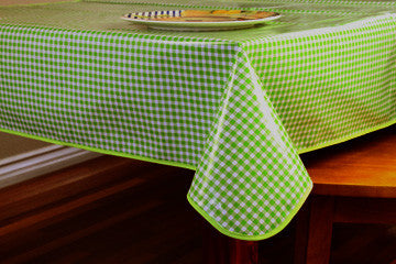 Lime Green Gingham Oilcloth Tablecloth 84" x 47"