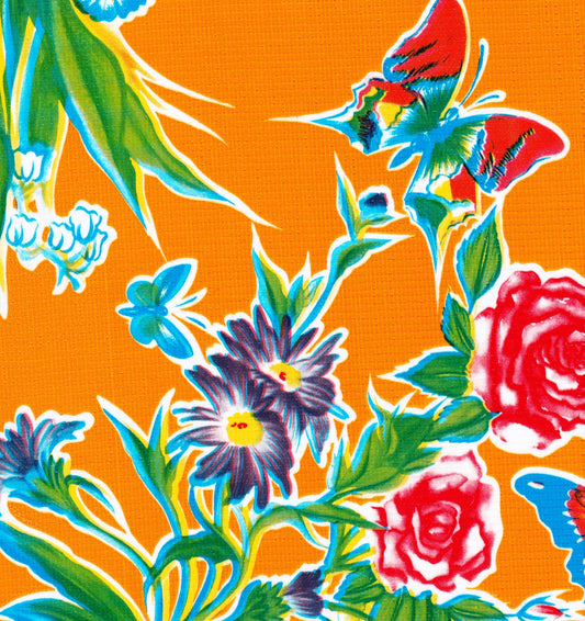 Orange Butterfly Oilcloth Fabric