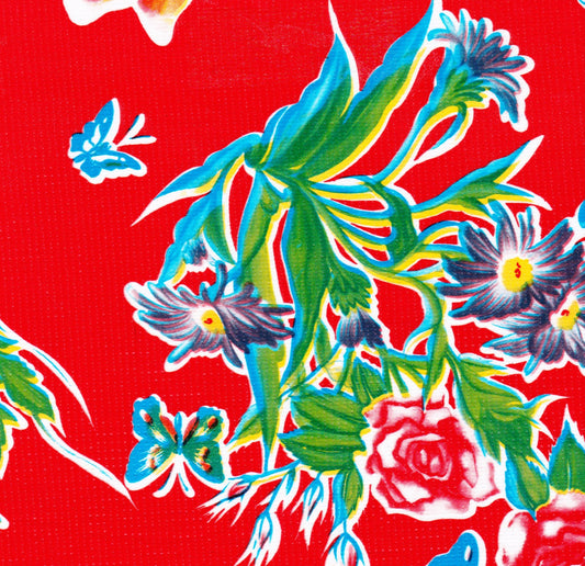 Red Butterfly Oilcloth Fabric