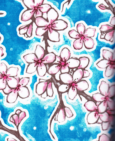 Blue Cherry Blossom Oilcloth Fabric