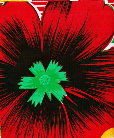 Red Bold Flower and Stripes Oilcloth Fabric