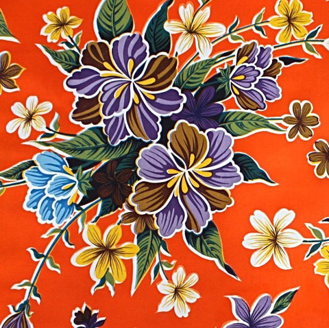 Orange Hibiscus Oilcloth Fabric