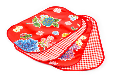 Red Mums Reversible Oilcloth Placemats - set of 4