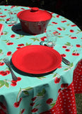 Turquoise Cherry Oilcloth Fabric
