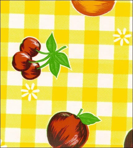 Yellow Cafe Check And Fruit Oilcloth By The Yard