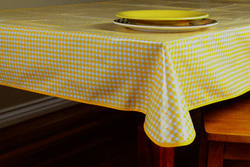 Yellow Gingham Oilcloth Tablecloth 84" x 47"