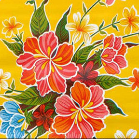 Yellow Hibiscus Oilcloth Fabric