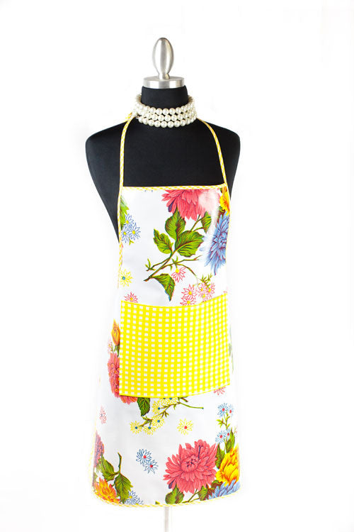 White Mum Oilcloth Chef Apron
