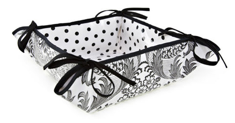 Reversible Oilcloth Bread Basket in Black and White Toile