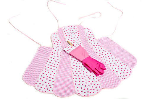 Retro Pink Polka Dot Apron and Glove Set