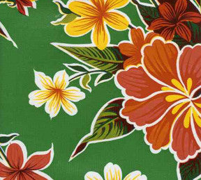 Green Hibiscus Oilcloth Fabric