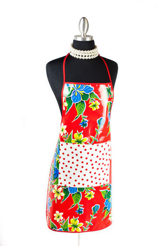 Red Hibiscus Oilcloth Chef Apron