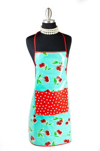 Turquoise Cherry Oilcloth Chef Apron