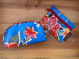 Blue Hibiscius Oilcloth Combination  Set - Mini Cosmetic Bag & Small Pouch