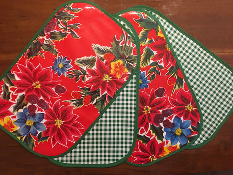 Red Vintage Christmas Reversible Oilcloth Placemats - set of 4