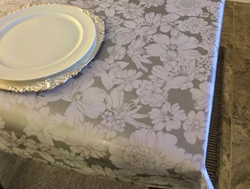 Silver Chantilly Oilcloth Tablecloths