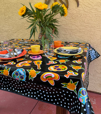 Black Skulls Oilcloth Tablecloths