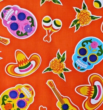 Orange Skulls Oilcloth Fabric