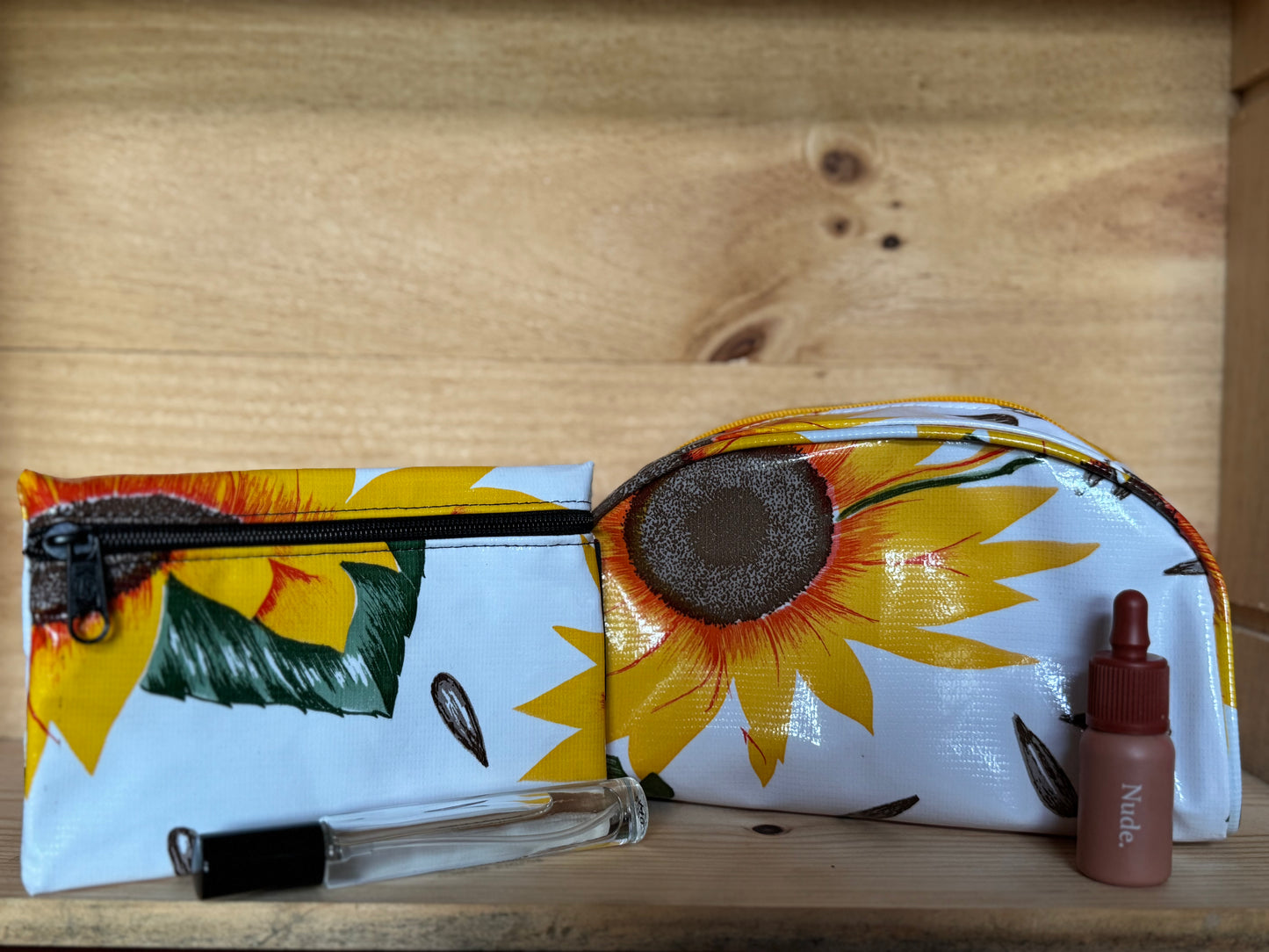 Sunflower Oilcloth Combination Set - Small Cosmetic Bag and Small Pouch