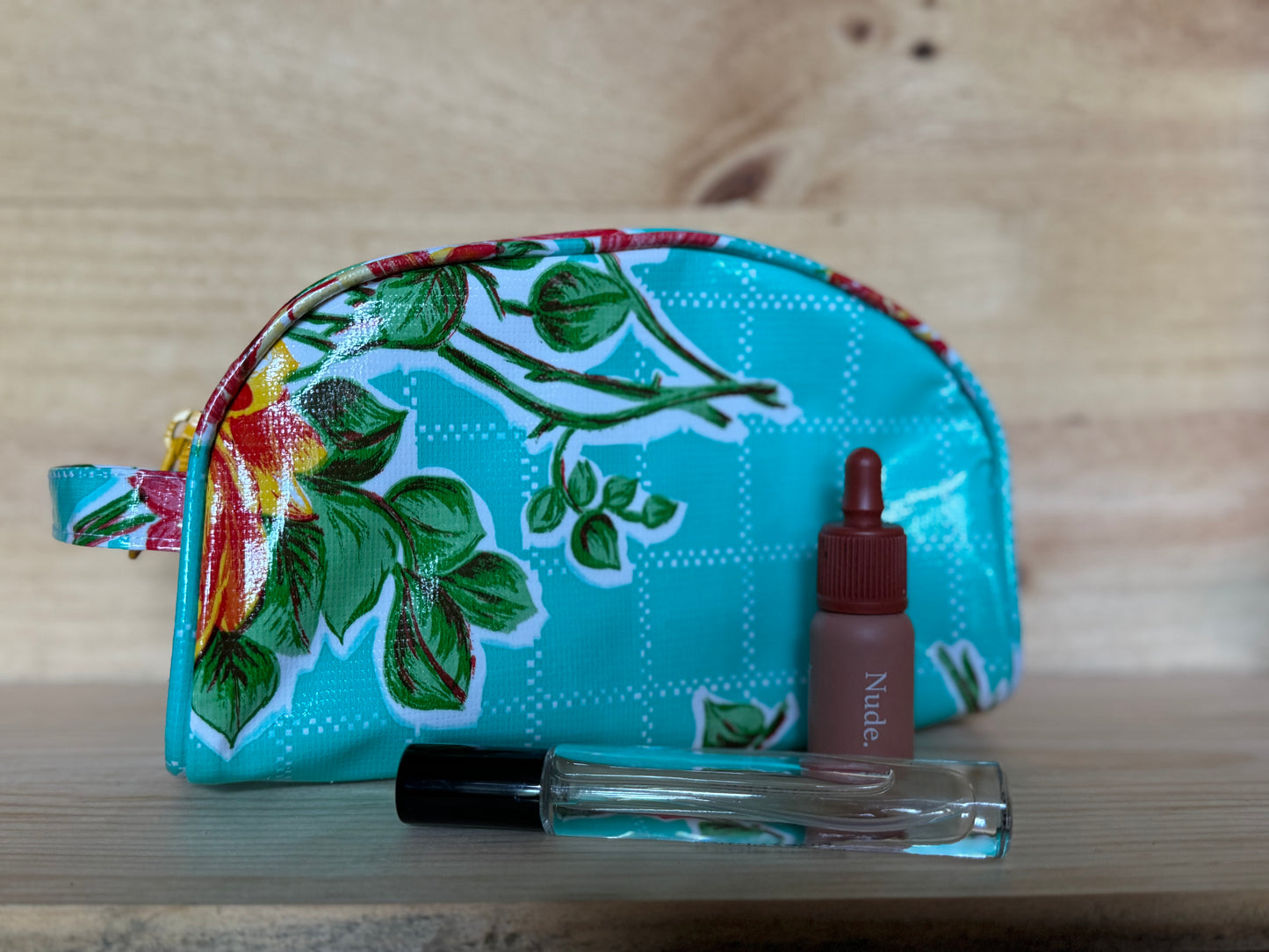 Seafoam Rose Oilcloth Cosmetic Bag- Small