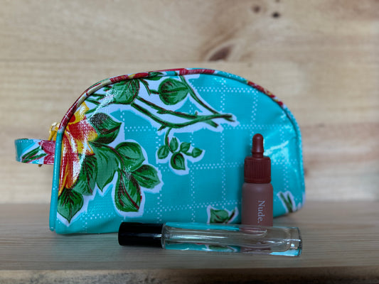 Seafoam Rose Oilcloth Cosmetic Bag- Small