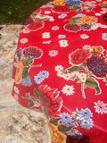 Red Mums Oilcloth Tablecloth - Round