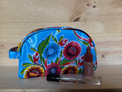 Light Blue Spring Bloom Oilcloth Cosmetic Bag- Small
